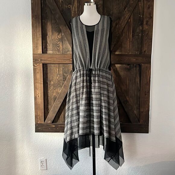 BCBGMAXAZRIA SzXS ASYMMETRICAL STRIPE SLEEVELESS A-LINE DRESS METALLIC Sz-Large - Picture 4 of 14